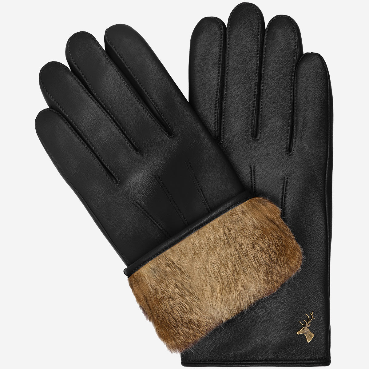 Alexander (black) - Men’s lambskin leather gloves with luxurious rabbit fur lining and touchscreen feature - Schwartz & von Halen - US - 1