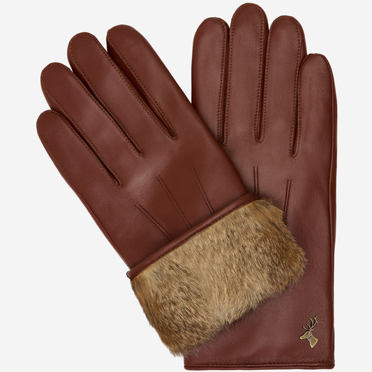 Alexander (brown) - Men’s lambskin leather gloves with luxurious rabbit fur lining and touchscreen feature - Schwartz & von Halen - US - 1