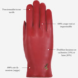 Ivy (rouge) - Gants tactiles en cuir de mouton et doublure en laine/cachemire