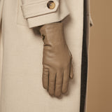 Ivy (beige) - Gants tactiles en cuir de mouton et doublure en laine/cachemire