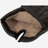 Dark leather glove open cuff showing soft beige cashmere lining