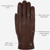 Alessandra (marron) - Gants tactiles en cuir de chèvre et doublure en laine d'agneau