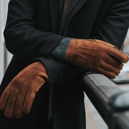 Clooney (brown) - suede leather gloves with luxurious sheep fur lining - Schwartz & von Halen - US - 9