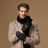 Columbus (noir) - Gants en cuir de cerf (American deerskin) et doublure en laine