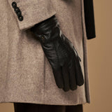 Columbus (noir) - Gants en cuir de cerf (American deerskin) et doublure en laine