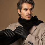 Columbus (noir) - Gants en cuir de cerf (American deerskin) et doublure en laine