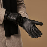 Columbus (noir) - Gants en cuir de cerf (American deerskin) et doublure en laine