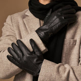 Columbus (noir) - Gants en cuir de cerf (American deerskin) et doublure en laine