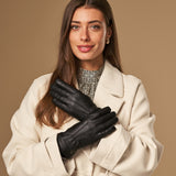 Emily (noir) - Gants en cuir de cerf (American deerskin) et doublure en laine