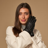 Emily (noir) - Gants en cuir de cerf (American deerskin) et doublure en laine