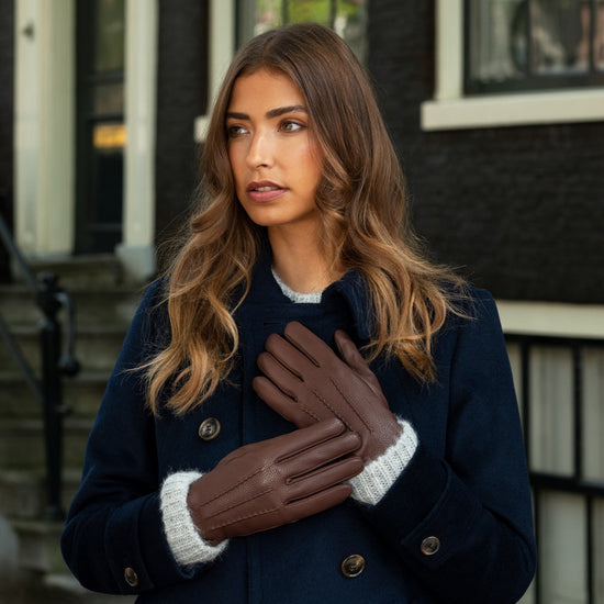 Emily (brown) – deerskin (American deerskin) leather gloves with warm wool lining - Schwartz & von Halen - US - 2