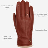 Harvey (cognac) - Gants en peau de chèvre avec luxueuse doublure en laine & fonction écran tactile