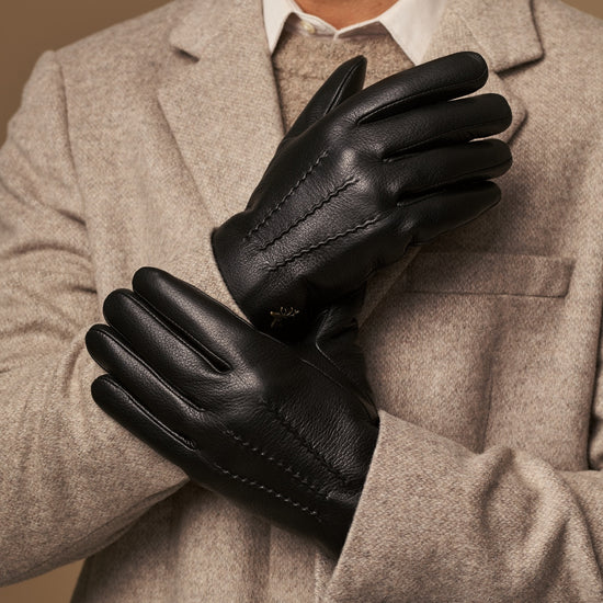 Hunter (black) – goatskin leather gloves with lambswool lining & touchscreen feature - Schwartz & von Halen - US - 9