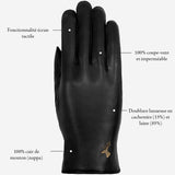 Ivy (noir) - Gants tactiles en cuir de mouton et doublure en laine/cachemire