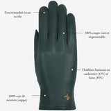 Ivy (vert foncé) - Gants en peau de mouton avec doublure en laine/cachemire & fonction écran tactile