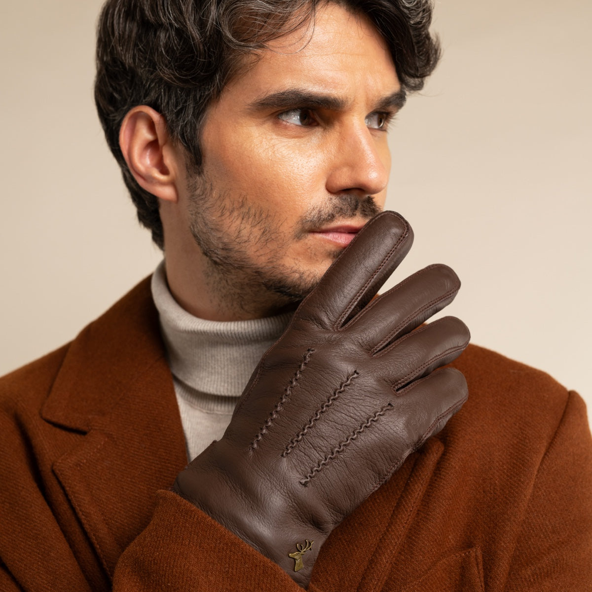 Gants d'hiver chauds pour hommes, James (noir) - Gants en cuir de chèvre  pour hommes avec doublure en laine et fonction écran tactile