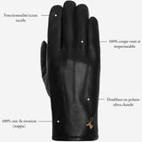 Jake (noir) - Gants en peau de mouton avec doublure chaude en polaire et fonction écran tactile