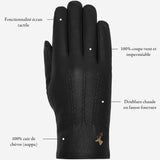 Julia (noir) - Gants en peau de chèvre avec luxueuse doublure en fausse fourrure & fonction écran tactile