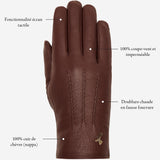 Julia (marron) - Gants en peau de chèvre avec luxueuse doublure en fausse fourrure & fonction écran tactile