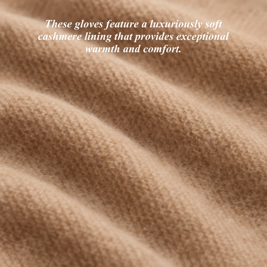 Cream cashmere lining inside a cognac leather glove cuff