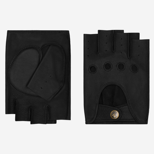 Liam (black) - Classic men’s fingerless lambskin driving gloves
