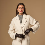 Lily (marron foncé) - Gants en peau de mouton avec doublure chaude en polaire & fonction écran tactile