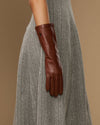 Rosemary Mid-forearm (marron châtaigne) - Gants pour femme en cuir d’agneau avec doublure en soie & fonction tactile