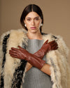Rosemary Mid-forearm (marron châtaigne) - Gants pour femme en cuir d’agneau avec doublure en soie & fonction tactile