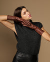 Rosemary Mid-forearm (marron chocolat) - Gants pour femme en cuir d’agneau avec doublure en soie & fonction tactile