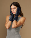 Rosemary Mid-forearm (navy blue) - Women's lambskin leather gloves with silk lining & touchscreen feature