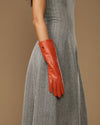Rosemary Mid-forearm (orange) - Gants pour femme en cuir d’agneau avec doublure en soie & fonction tactile