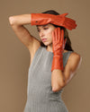 Rosemary Mid-forearm (orange) - Gants pour femme en cuir d’agneau avec doublure en soie & fonction tactile